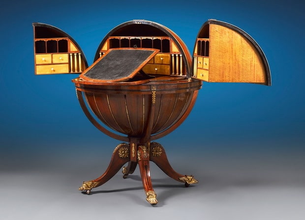 1810 English Globe Writing Desk From M S Rau Antiques