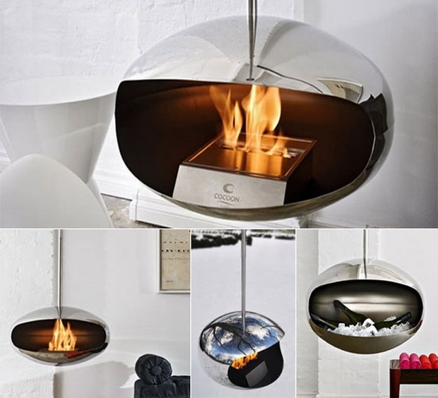 Cocoon Aeris contemporary hanging fireplace 1