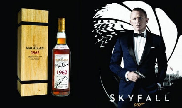 To commemorate The Macallans appearance in Skyfall, and the 50th anniversary of James Bond, a rare 1962 bottle will be auctioned by Sothebys