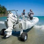 Designed to ease the transition between land and sea, a Sealegs boat features retractable wheels that allow you to drive right into the water