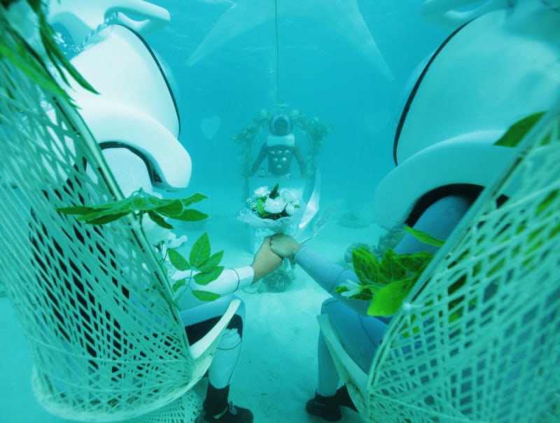 Wedding Ceremony Under the Turquoise Waters of the Lagoon of Bora Bora