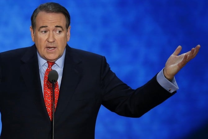 Former Arkansas Governor and former Republican presidential candidate Mike Huckabee addresses supporters during the third session of the 2012 Republican National Convention in Tampa
