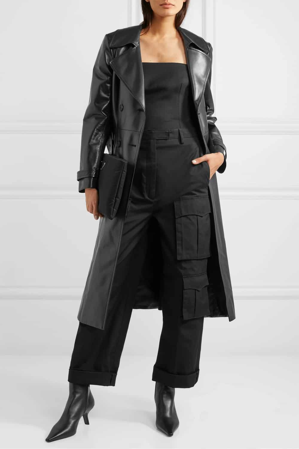 Prada Double-Breasted Leather Trench Coat