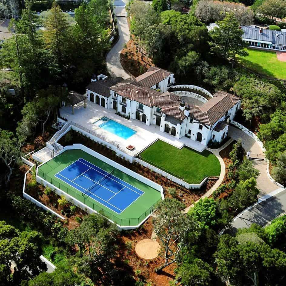 Luxury home in Hillsborough, CA, with tennis court