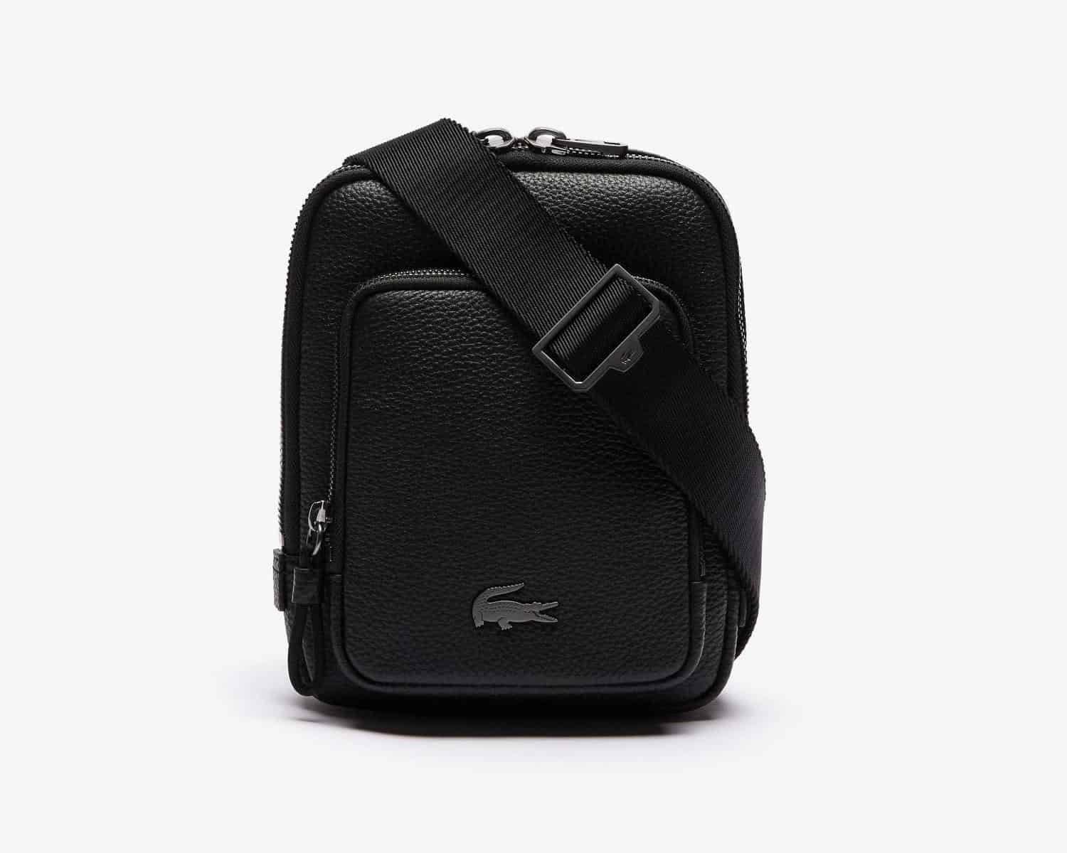 Lacoste Genuine Leather Small Flat Crossbody Bag